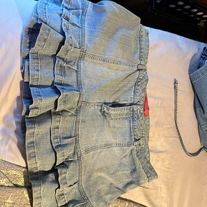 Women’s 1990s ruffled bottom denim mini skirt